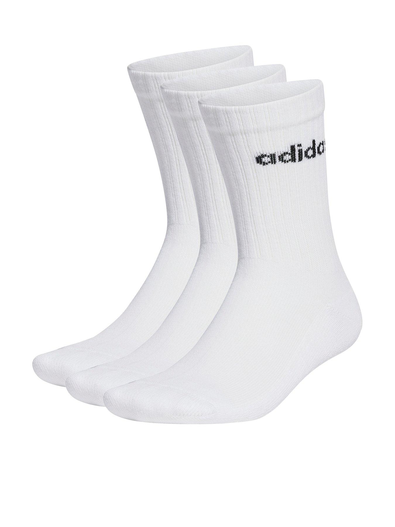adidas Unisex 3 Pack Cushioned Linear Crew Socks - White | littlewoods.com
