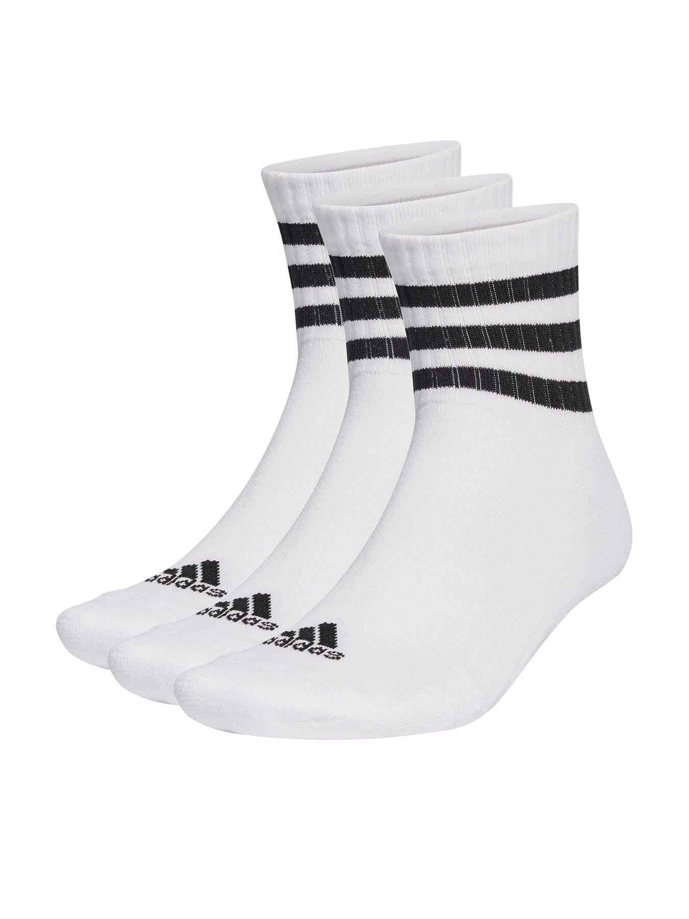 undefined Unisex 3 Pack Cushioned 3 Stripe Mid Socks - White