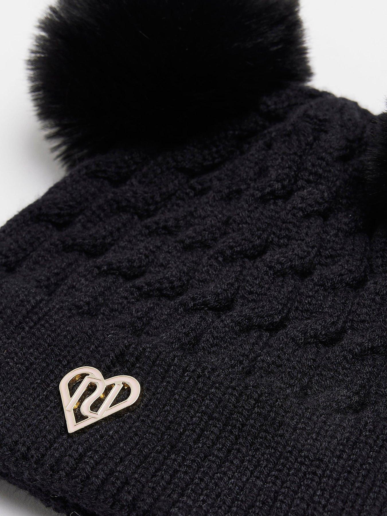  image of river-island-mini-girls-pom-beanie-black
