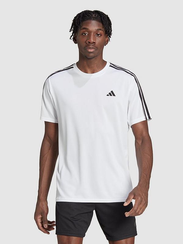 adidas Essentials 3 Stripe T Shirt White