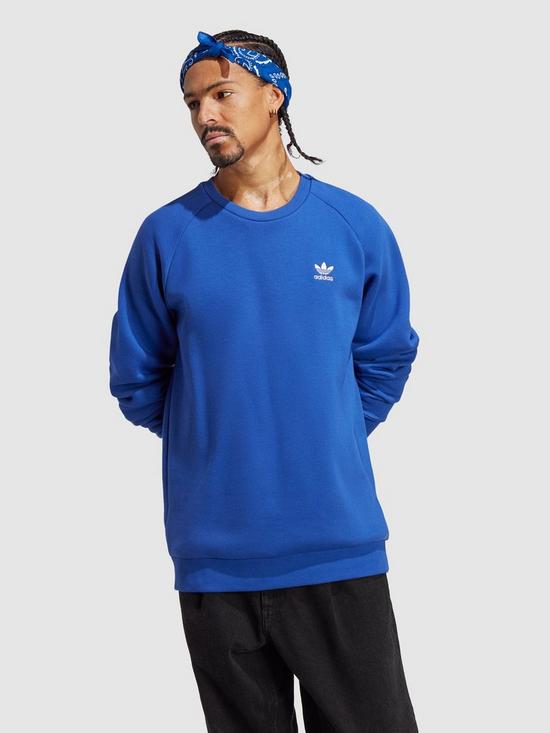 front image of adidas-originals-trefoil-essentials-crewneck-sweatshirt-blue