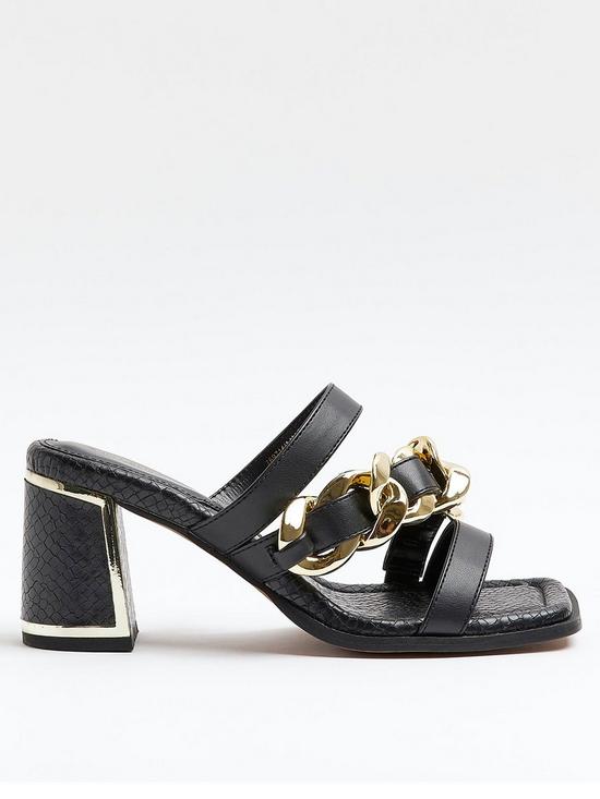 front image of river-island-wide-fit-oversized-chain-sandal-black