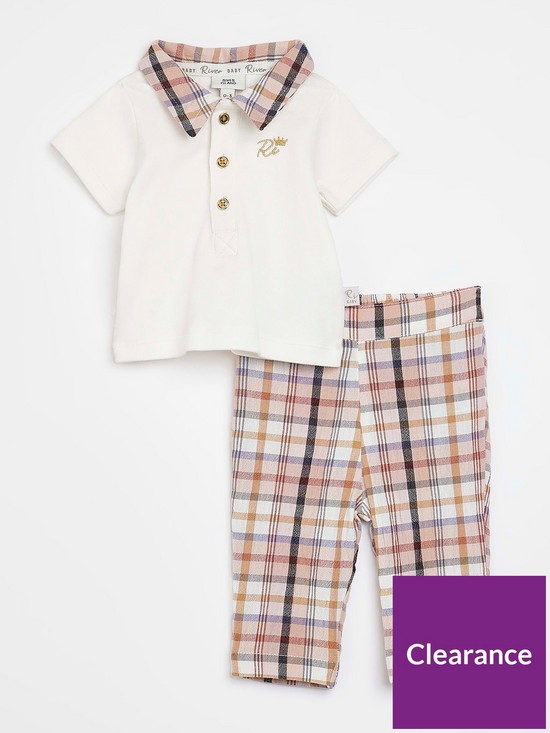 front image of river-island-baby-baby-boys-check-polo-and-trouser-set-cream