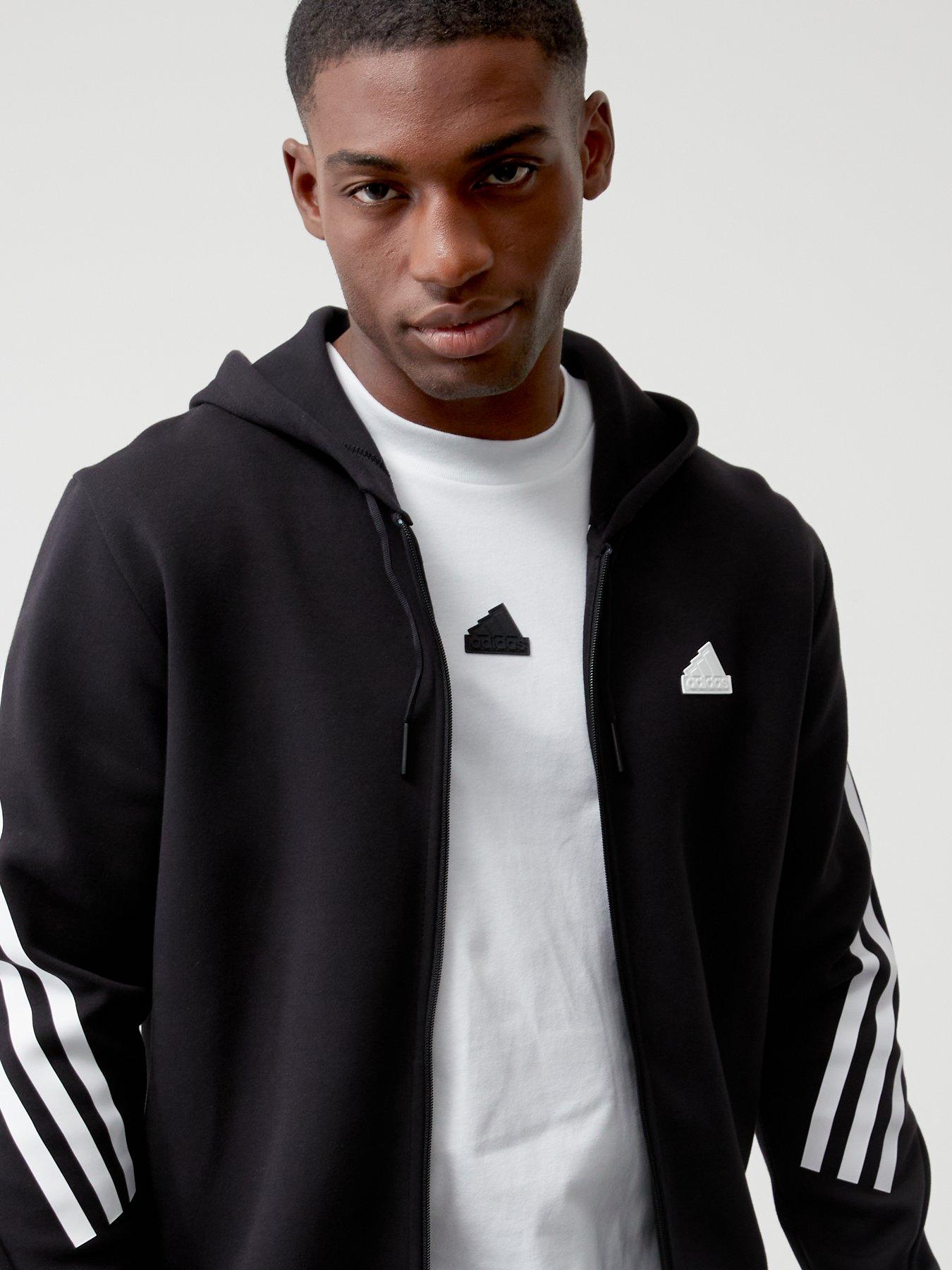 Adidas hoodie white stripes sale