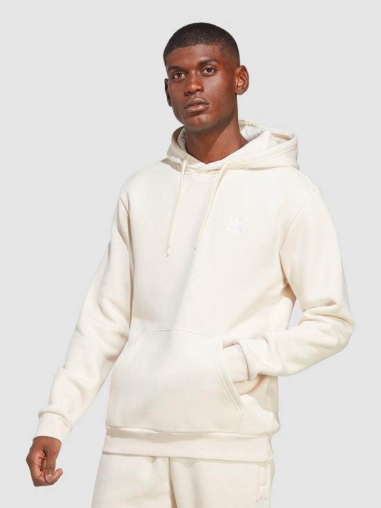 front image of adidas-originals-trefoil-essentials-hoodie-off-white