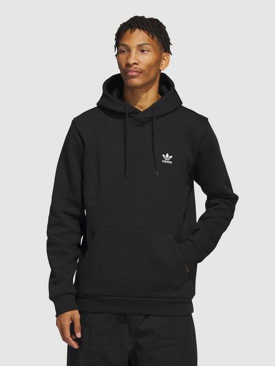 front image of adidas-originals-trefoil-essentials-hoodie-black