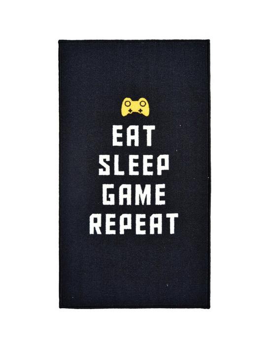 front image of eat-sleep-game-repeat-indoor-rug