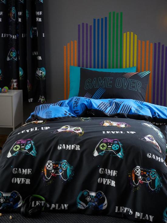 front image of catherine-lansfield-game-over-reversible-duvet-cover-set-multi