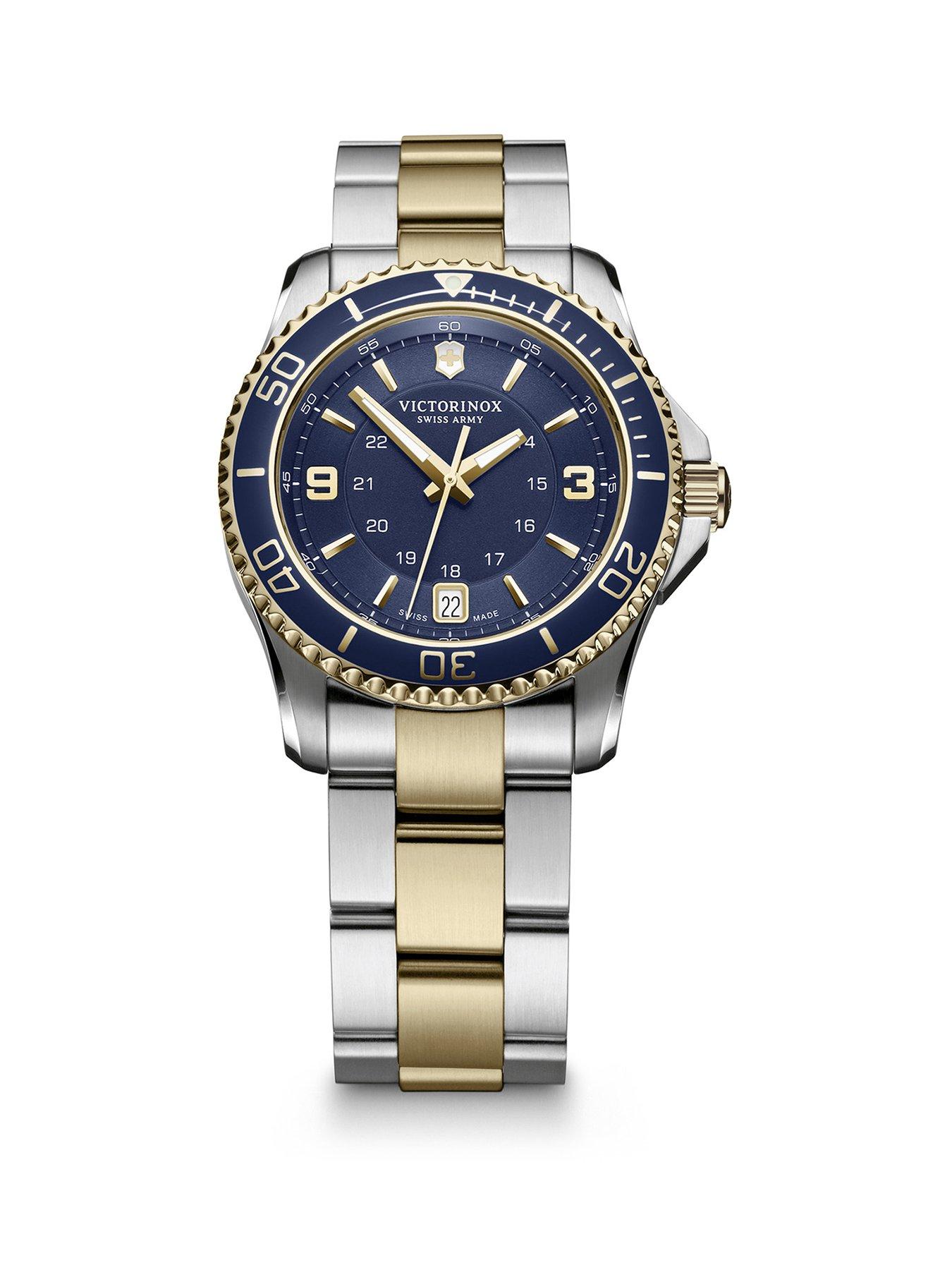 Victorinox Maverick Small 2-tone, Blue Bezel, Blue Dial, Bracelet Swiss Made