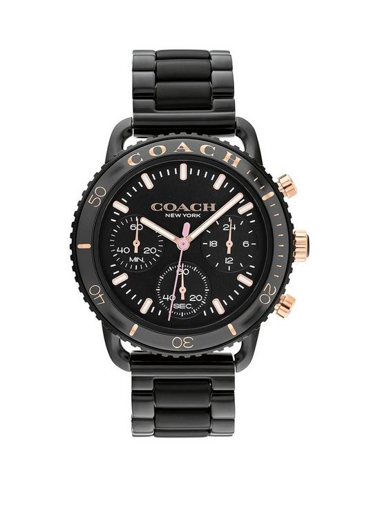 front image of coach-ladies-ip-black-chronograph-watch