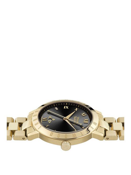 stillFront image of vivienne-westwood-ladies-bloomsbury-ladies-quartz-watch-with-black-dial-gold-stainless-steel-bracelet-vv152bkgd