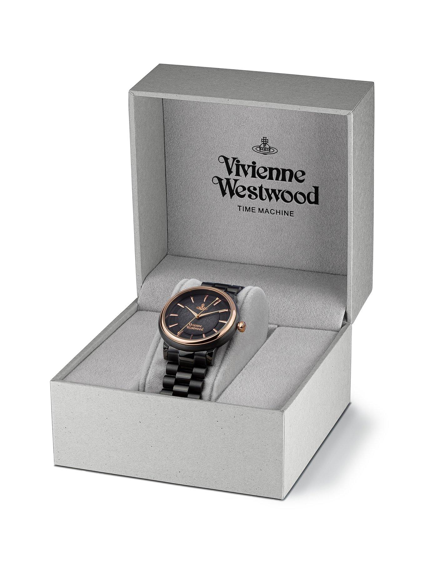  image of vivienne-westwood-ladies-shoreditch-ladies-quartz-watch-with-black-dial-stainless-steel-bracelet-vv196gngn