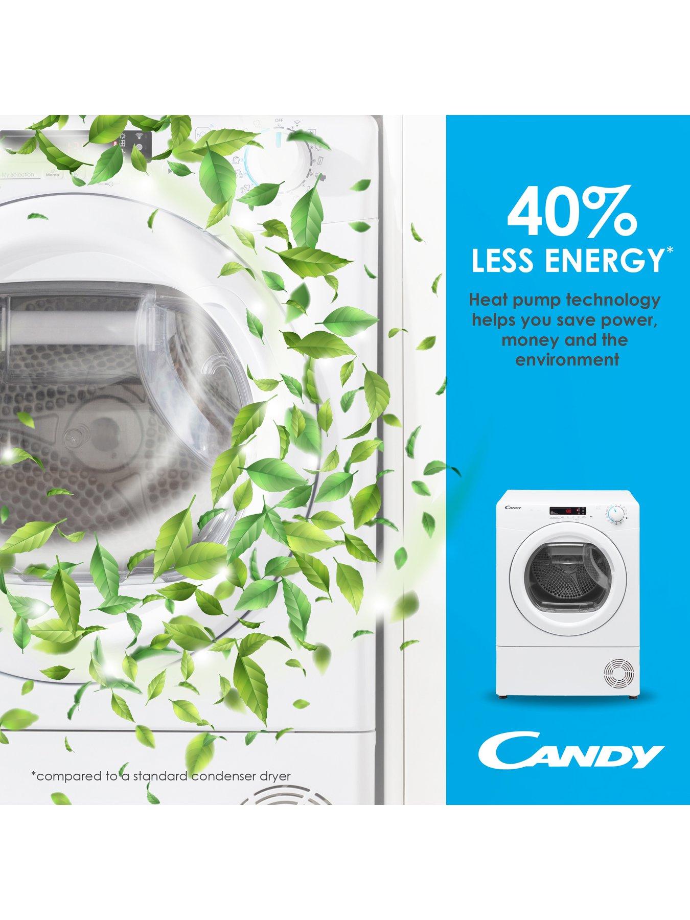  image of candy-smart-pro-csoe-h9a2de-80-9kg-heat-pump-tumble-dryer-a-rated-with-wifi-connectivitynbsp--white