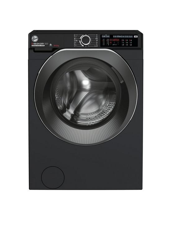 front image of hoover-h-wash-500-hd496ambcb-freestanding-washer-dryer-wifi-connected-a-rated-9-kg6-kg-load-1400-rpm--nbspblack