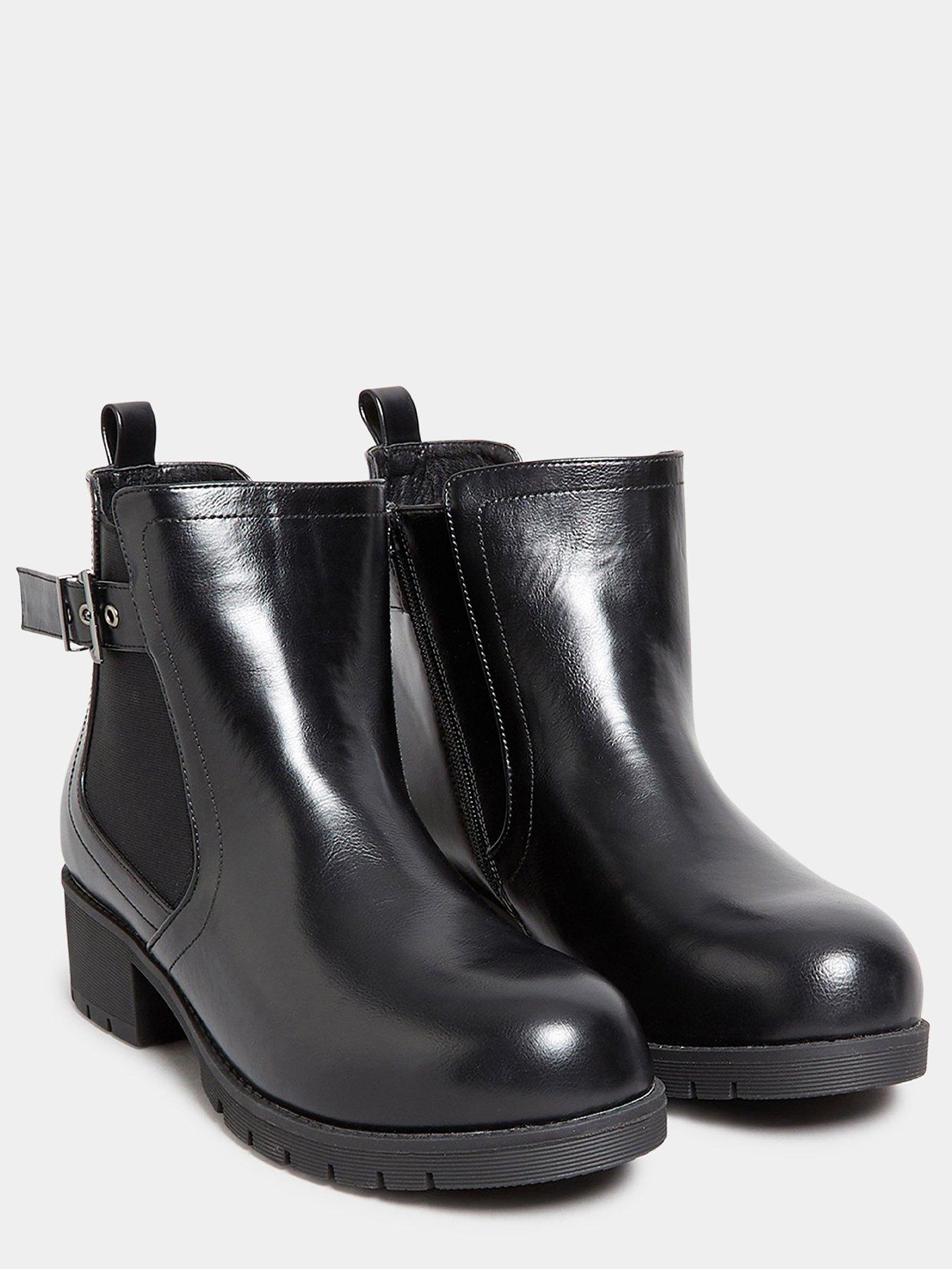 Black leather ankle boots wide outlet fit