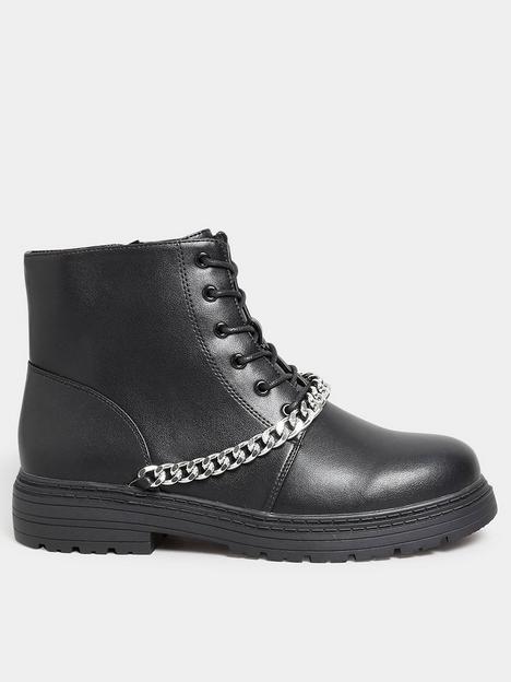 yours-extra-wide-fit-chunky-chain-lace-up-boot-black