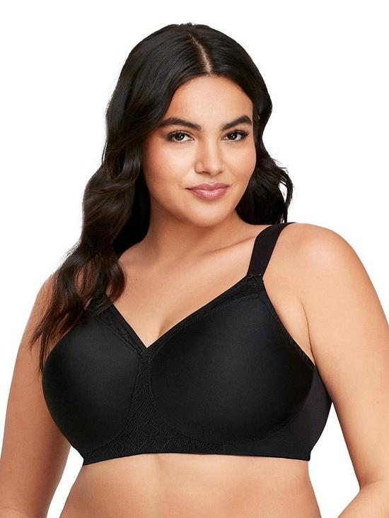front image of glamorise-magiclift-non-wire-seamless-support-tshirt-bra-black