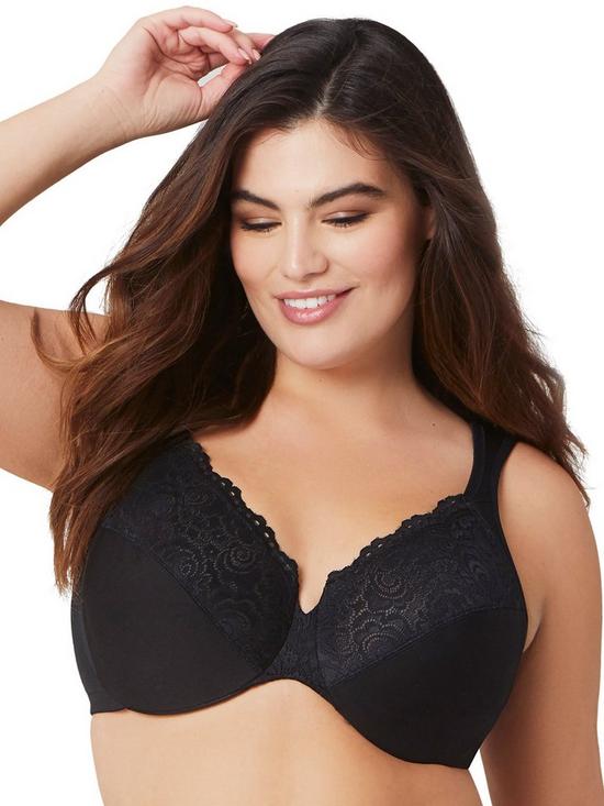 front image of glamorise-low-cut-wonderwire-lace-bra-second-sizes-black