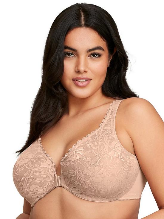 front image of glamorise-wonderwire-front-close-stretch-lace-bra