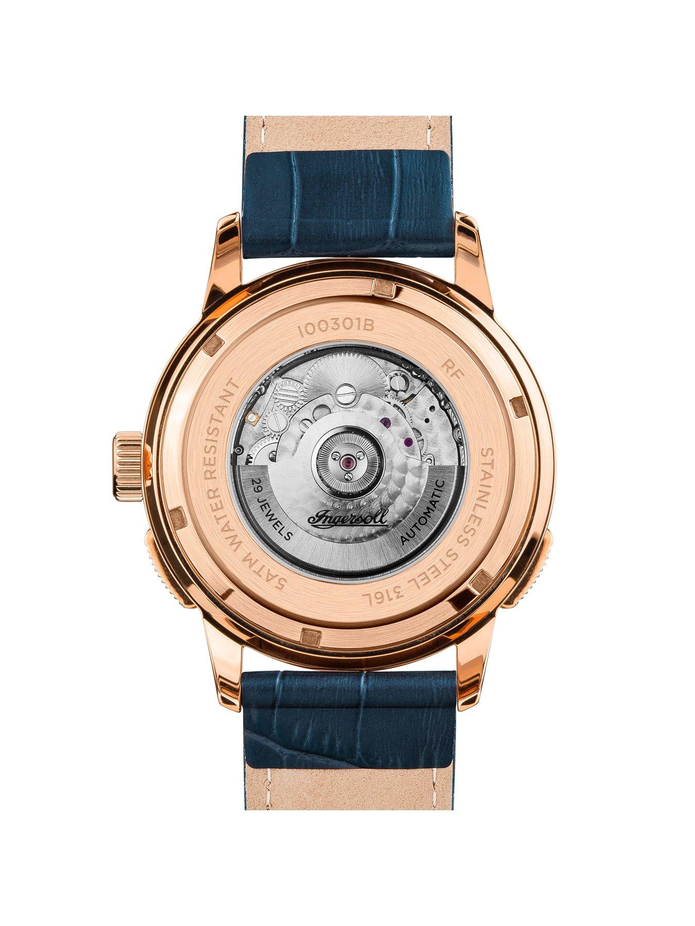  image of ingersoll-the-regent-mens-automatic-mens-watch-with-blue-dial-and-blue-leather-strap-i00301b