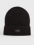  image of new-look-black-ribbed-knit-tab-front-beanie
