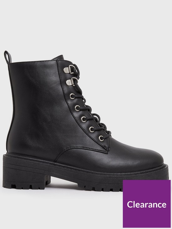 front image of new-look-black-lace-up-chunky-biker-boots