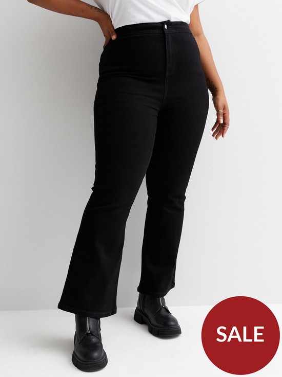 front image of new-look-curves-black-high-waist-flared-brooke-jeans