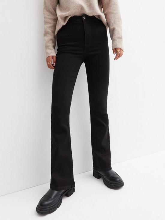 front image of new-look-black-high-stretch-flare-jeans-black
