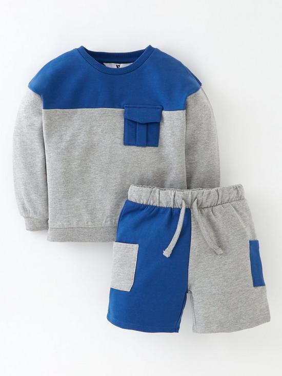 front image of mini-v-by-very-boys-cut-and-sew-sweat-top-and-short-set-greyblue