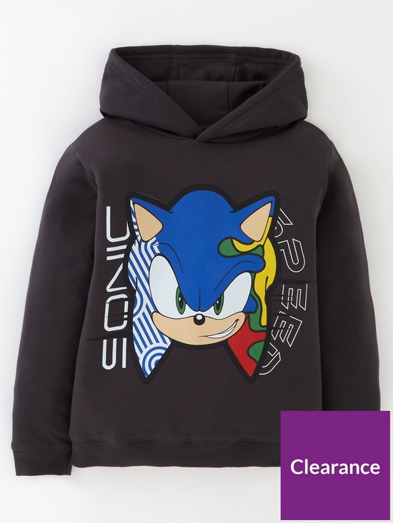front image of sonic-the-hedgehog-spliced-graphic-hoodie-charcoal