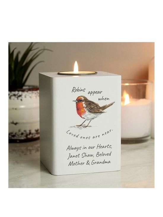front image of the-personalised-memento-company-robin-memorial-tea-light-holder
