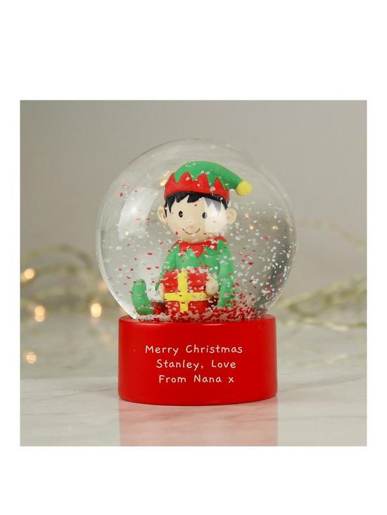 front image of the-personalised-memento-company-elf-snow-globe