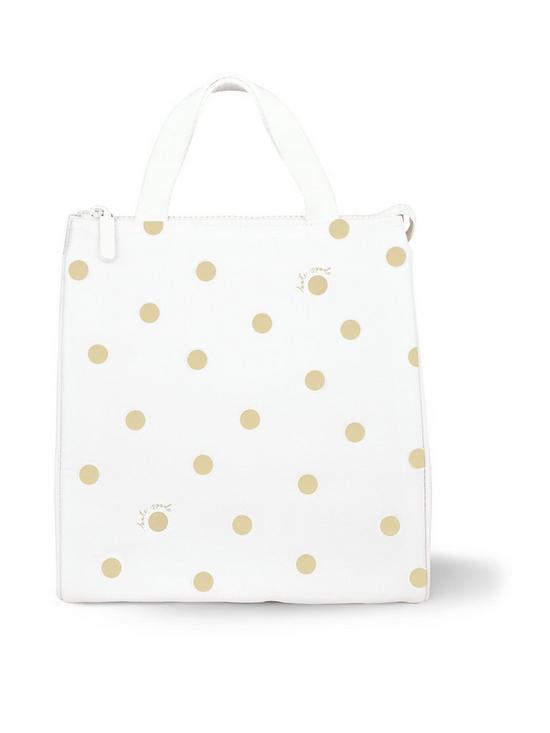 front image of kate-spade-new-york-lunch-bag-gold-dot-with-script