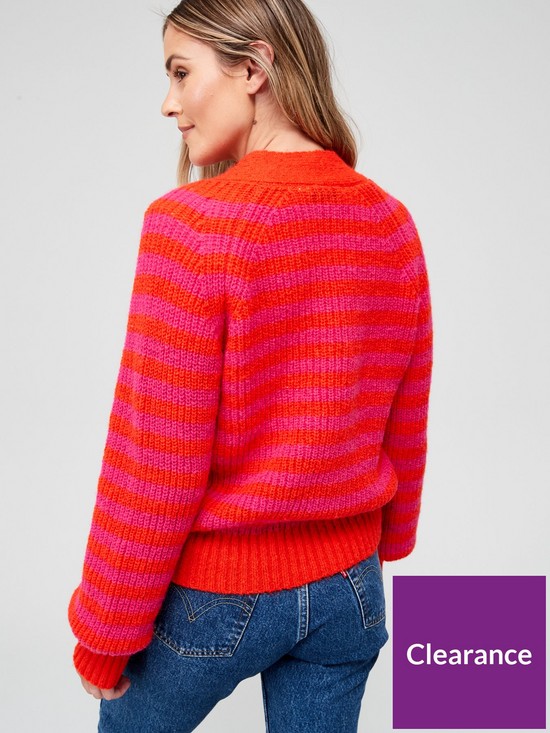 stillFront image of v-by-very-v-neck-stripe-cardigan-hot-pink