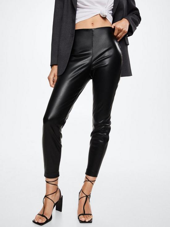 front image of mango-faux-leather-leggings-black