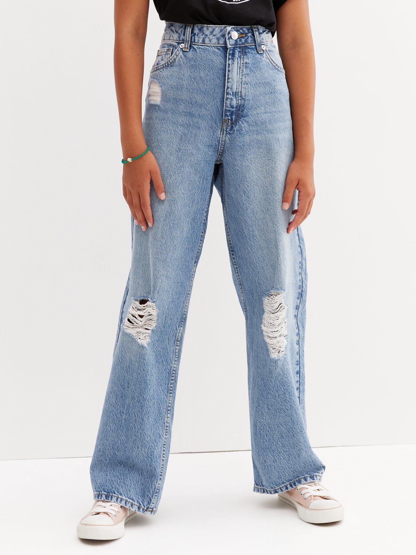 New Look Girls Pale Blue Ripped High Waist Adalae Wide Leg Jeans ...