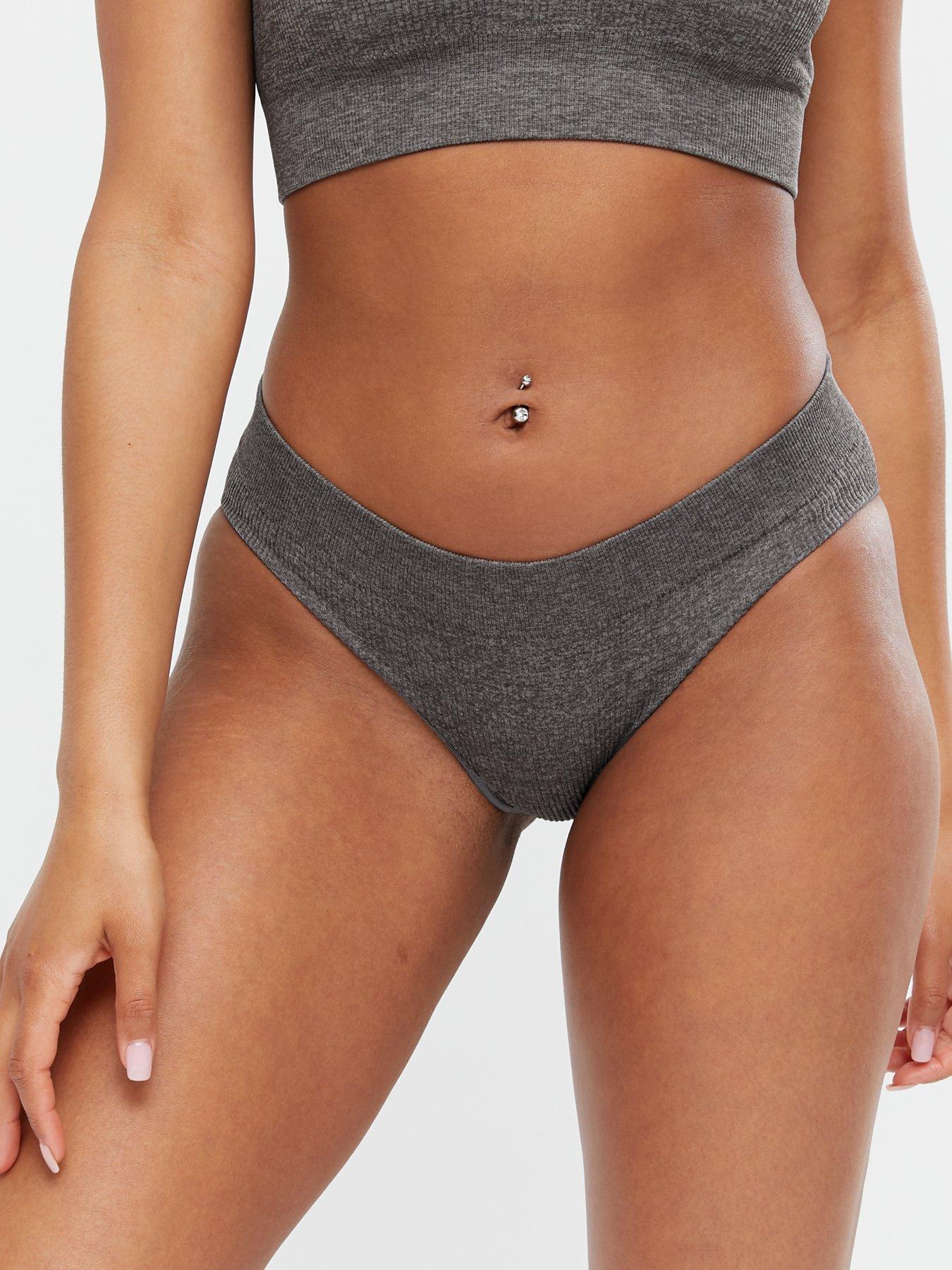 front image of new-look-grey-ribbed-seamless-bikini-briefs