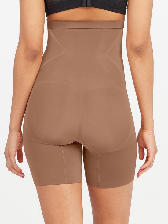 stillFront image of spanx-oncore-high-waisted-mid-thigh-short-firm-control-cafeacute-au-lait
