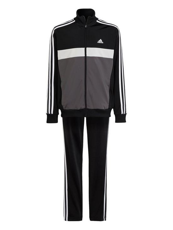 front image of adidas-sportswear-junior-3-stripe-tiberio-tracksuit-blackwhite