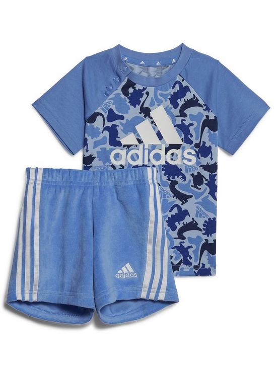 front image of adidas-sportswear-infant-dino-print-short-tee-set