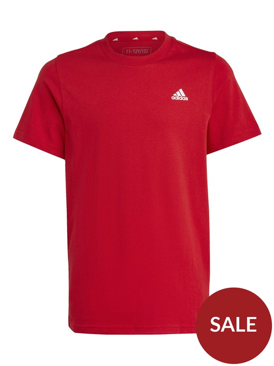 front image of adidas-sportswear-unisex-junior-essentials-small-logo-tee-red