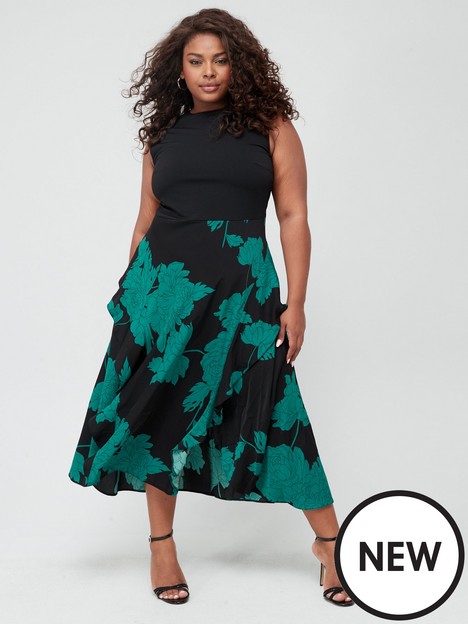 ax-paris-curve-curve-floral-two-in-one-midi-dress-green