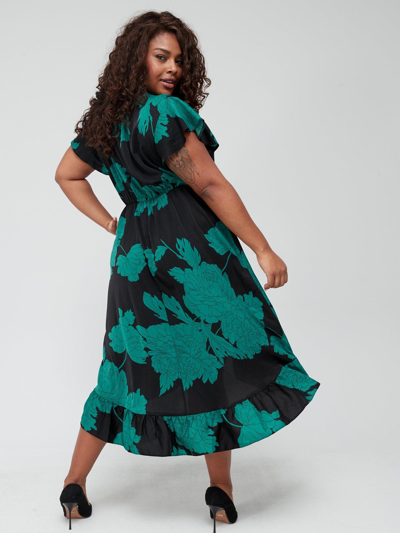 AX PARIS CURVE Curve Floral Wrap Midi Dress Green