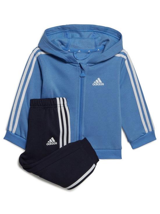 front image of adidas-sportswear-infant-3-stripes-full-zip-hoodie-amp-jogger-set-blueblack