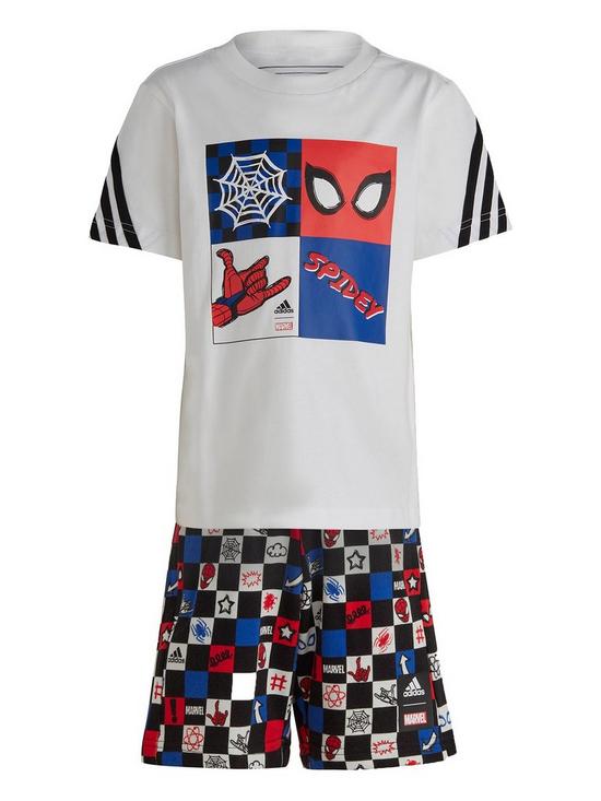 front image of adidas-sportswear-kids-disney-spiderman-short-amp-tee-set-whiteblack