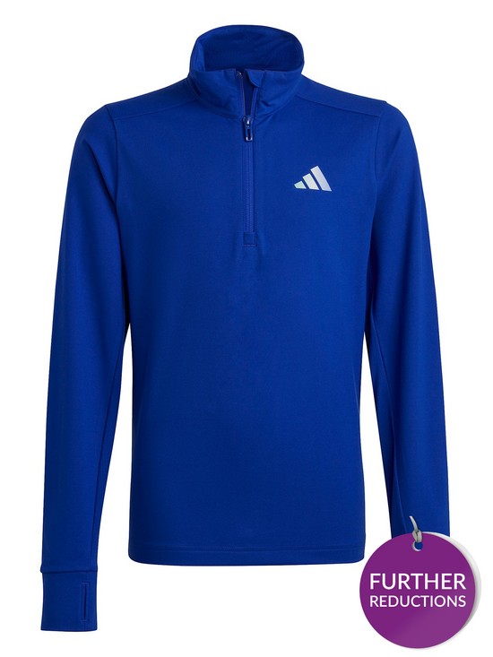 front image of adidas-unisex-junior-run-icons-reflective-12-zip-top-blue