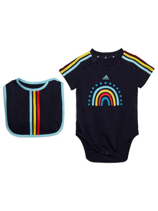 front image of adidas-sportswear-unisex-infant-3-stripes-vest-amp-bib-gift-set-navy