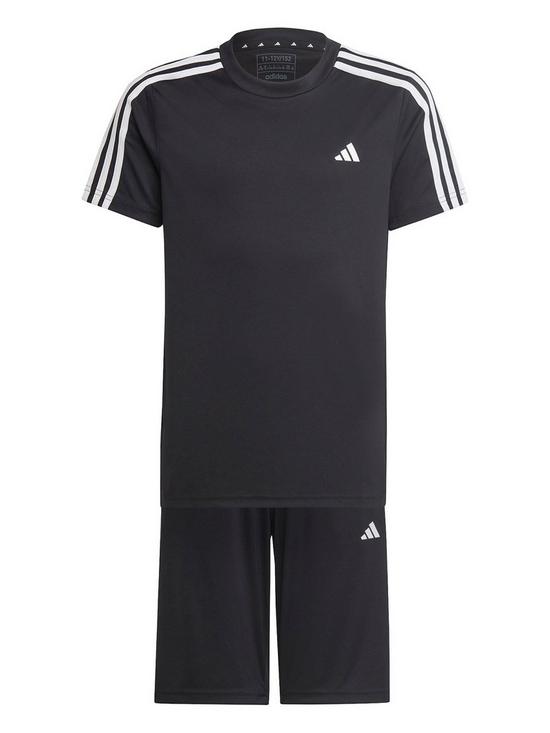 front image of adidas-sportswear-junior-boys-train-essentials-3-stripes-short-amp-tee-set-black