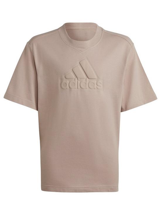 front image of adidas-sportswear-unisex-junior-future-icons-badge-of-sport-logo-t-shirt-taupe