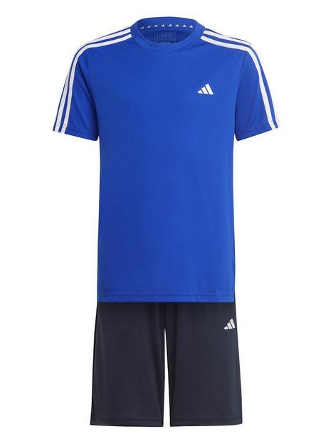 adidas-junior-boys-train-essentials-3-stripes-short-amp-t-shirt-set-blue